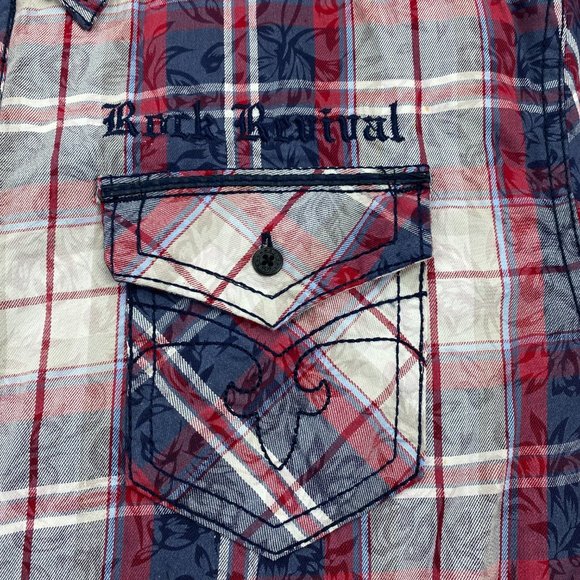 Rock Revival Shirt Men Extra Extra Large XXL Red White Blue Floral Button Up - Picture 2 of 10